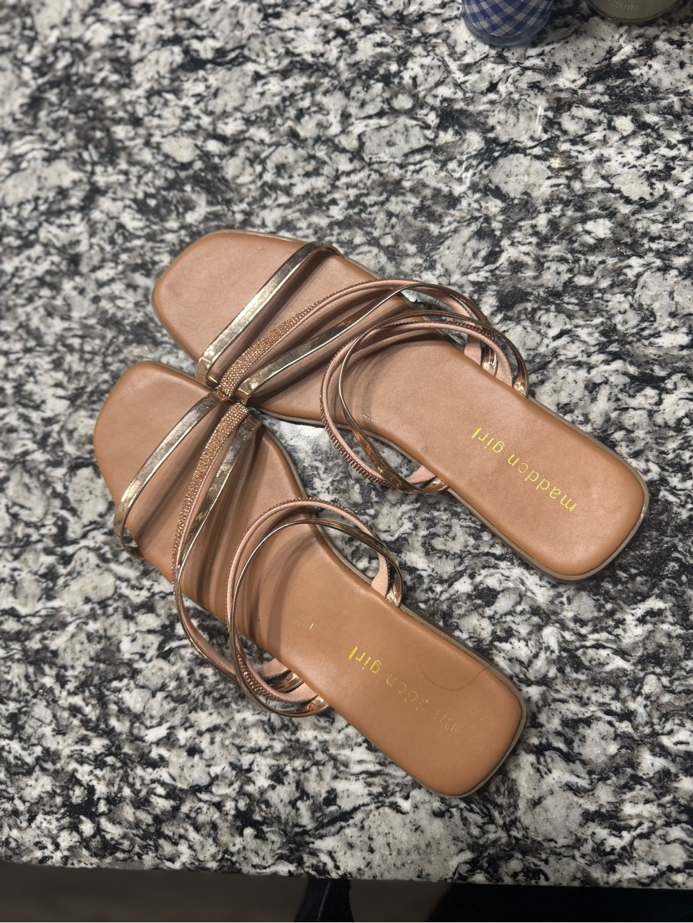 Madden Girl Metallic Rose Gold Multi-Strap Slide Sandals